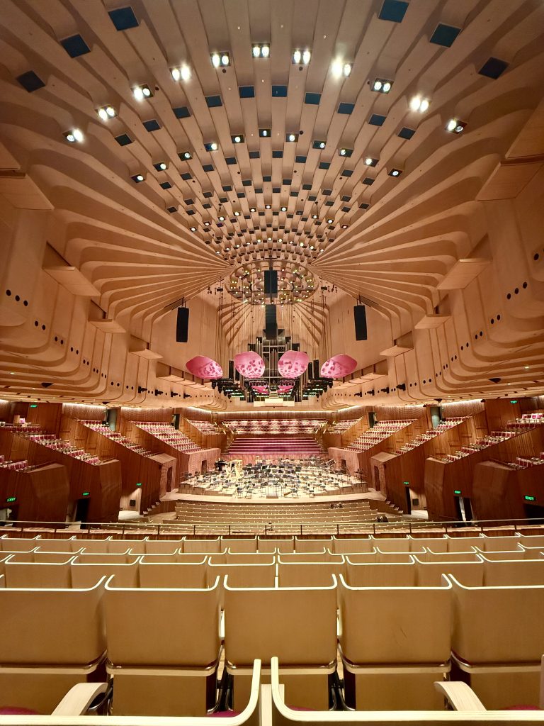Photo taken by the author from inside the Sydney Opera House before the symphony performance during her 3-day Sydney itinerary tour.